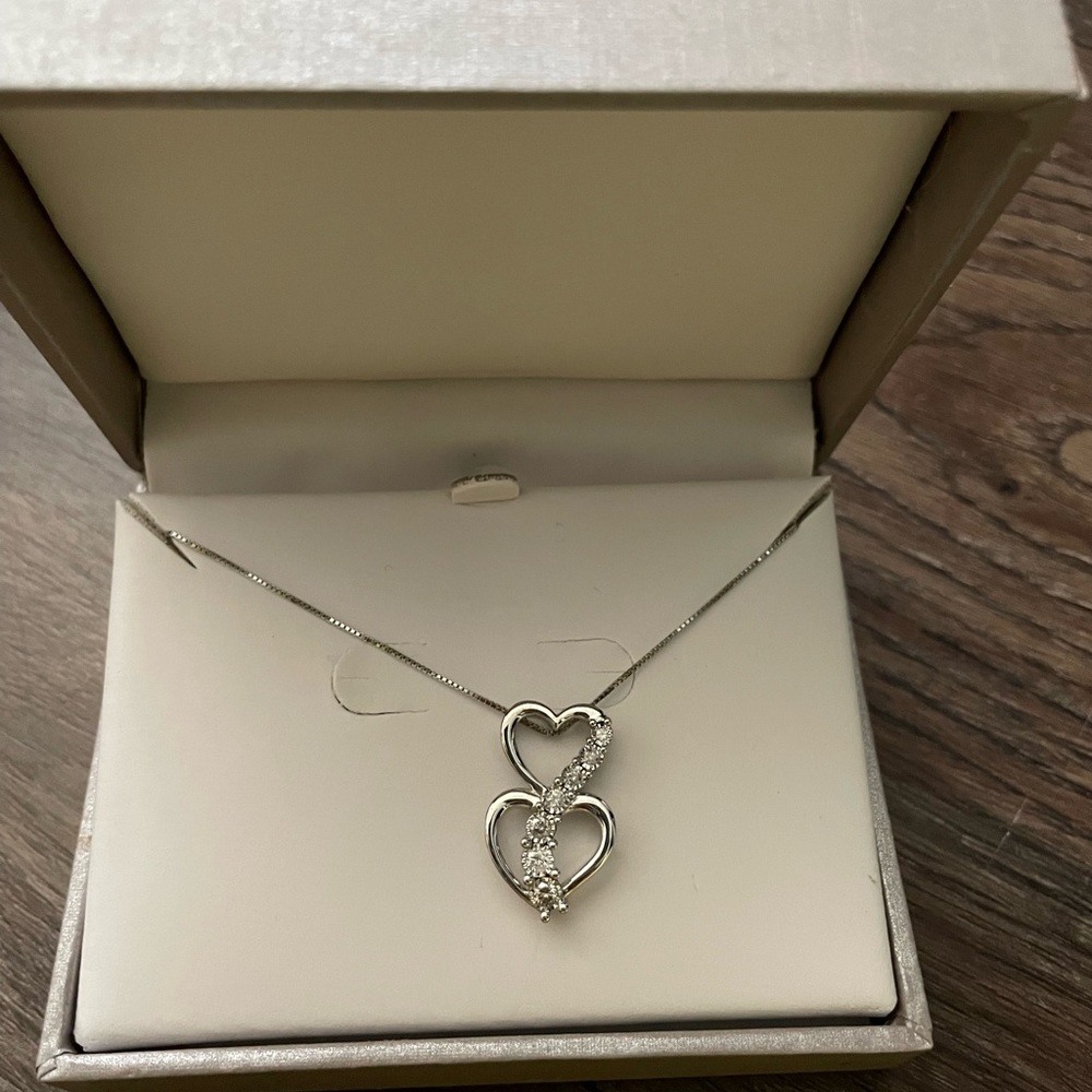 Tru Miracle stainless steel 1/4 ct diamond double heart pendant necklace